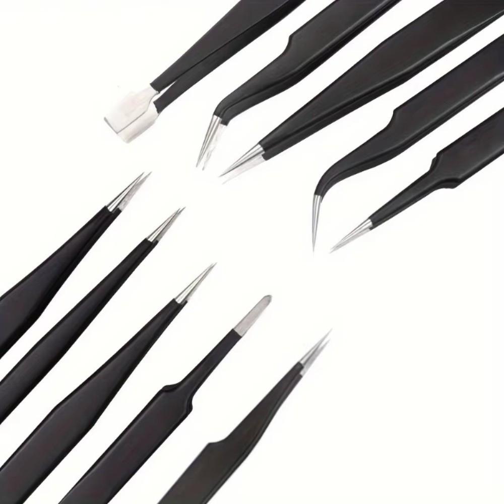 9/10/11Pcs Stainless Steel Antistatic Tweezers Anti-Static Electronic Tweezers  Mobile Phone Repair