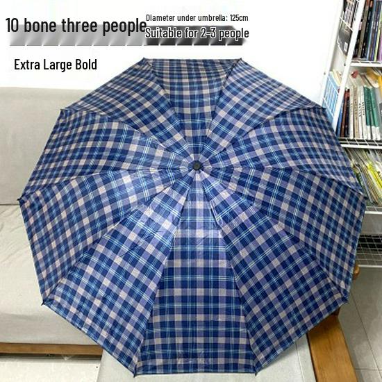 Extra Large Ten-Bone Water-Repellent Plaid Umbrella - British Style for Men & Women, Double/Triple Use