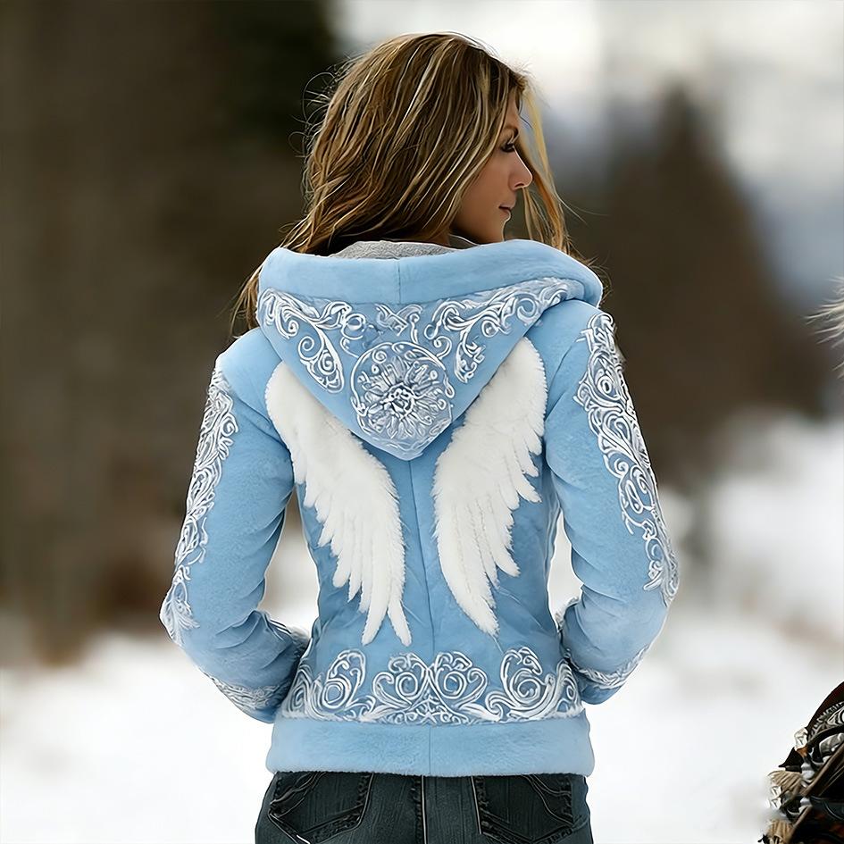 Damen Schneeflocke 3D-Druck Flanell Reißverschluss Kapuzenjacke Winter Warm Fleece Hoodie Lässiger Langarmmantel S-5XL