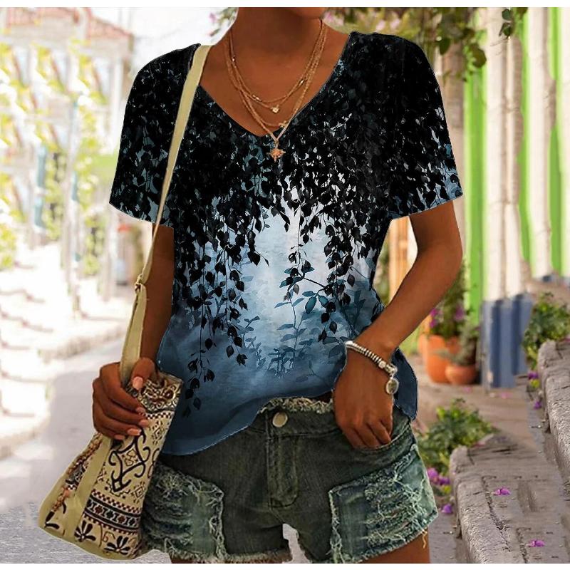 2023 Retro T Shirt For Women Harajuku Clothes Women's Tees Summer Casual Short Sleeve Girls Blouse Floral Print Female Tops