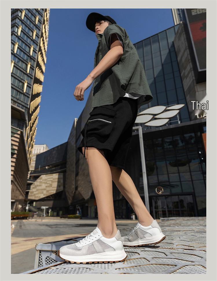 Men's White Breathable Thick-Soled Platform Sneakers - Discreet 8cm Height Boost Casual Dad Shoes