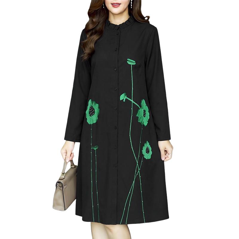 ZANZEA Women Casual Stand Collar Loose Floral Print Long Sleeve Dress S