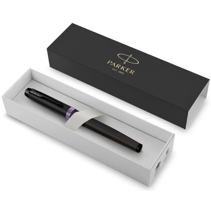 Stylo Roller - Parker IM Vibrant Rings - Satin Noir Laqué - Bagues Améthyste - Pointe Fine