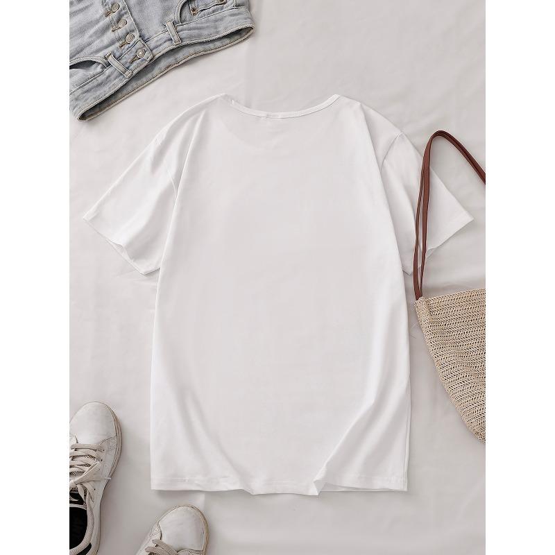 Cute Guinea Pigs Eating Grass Cartoon Print T-Shirt, Short Sleeve Crew Neck Casual Top, Women's Clothing Casual Style