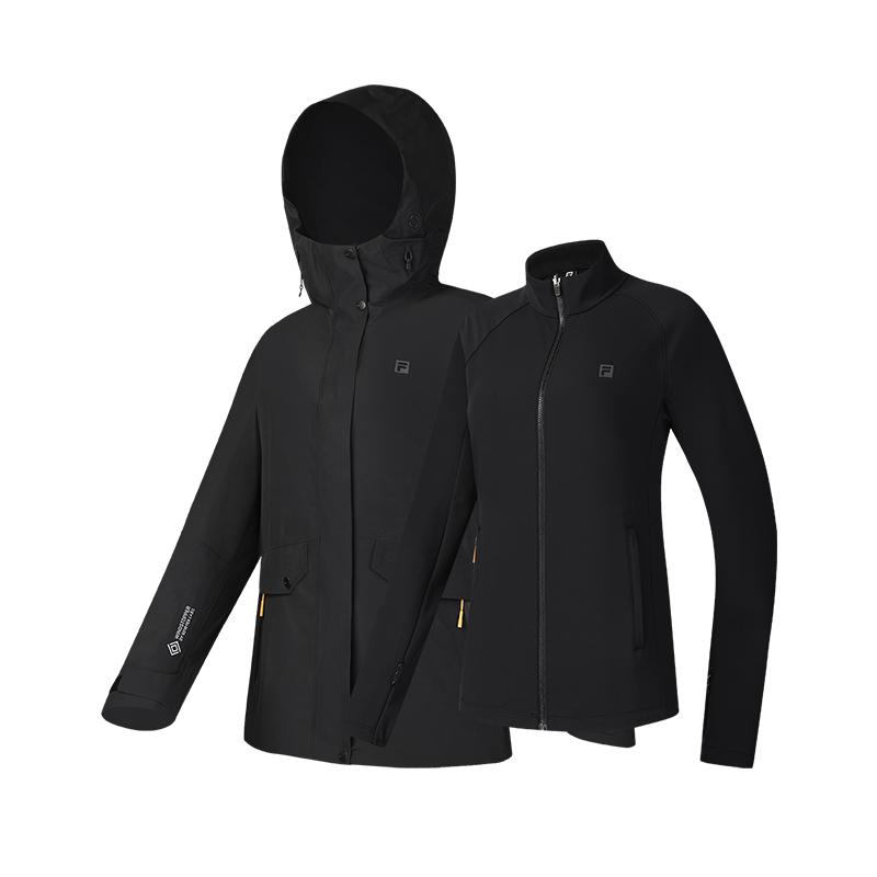 Fila Warm Versatile Hooded Jacket Two-Piece Set Women Tops Deep-Black A11W517706FBK