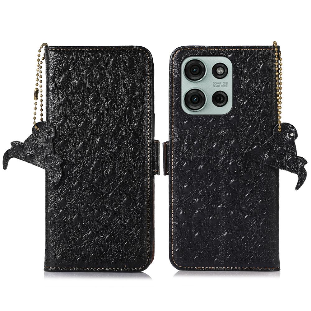

For Motorola Moto G75 5G Case RFID Blocking Genuine Cow Leather Phone Case Ostrich Texture B