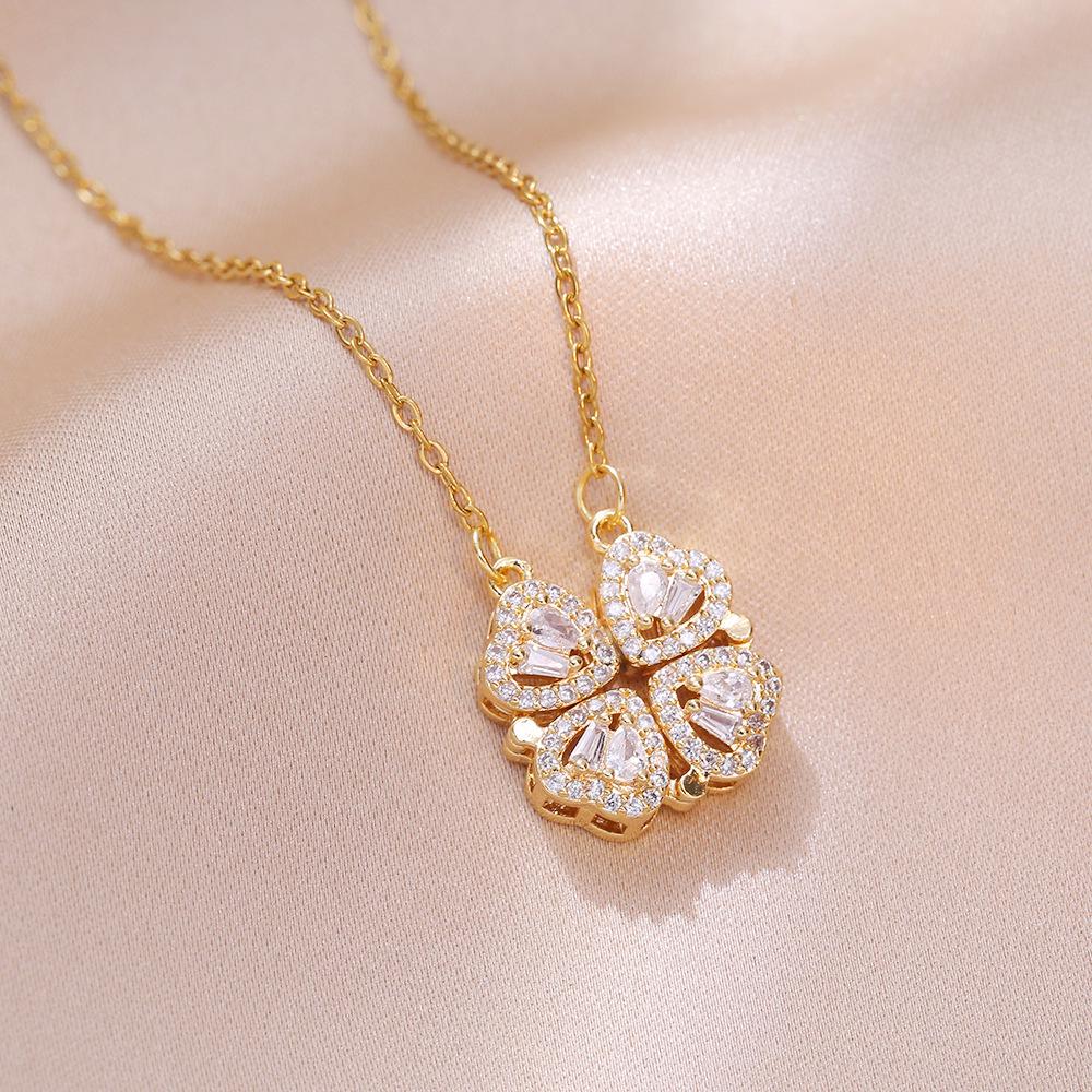 Heart-to-Heart Openable Four-Leaf Clover Necklace - High-End Light Luxury Clavicle Chain