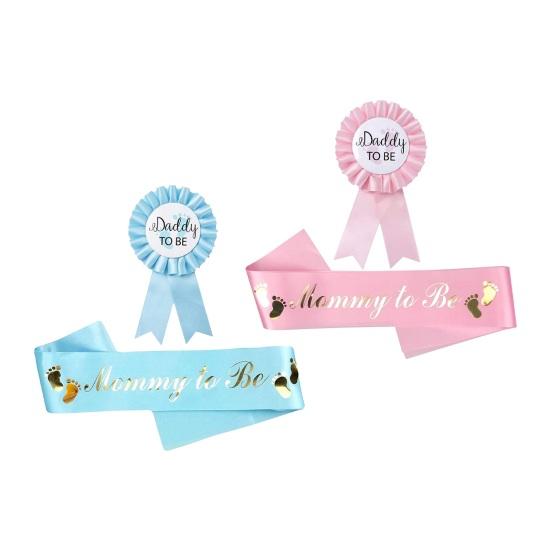2Pcs Mommy To Be Sash Blue Pink Daddy To Be Badge Baby Shower Party Expectant Mother Father Costume Decoration Photo Prop Gender Reveals Gift