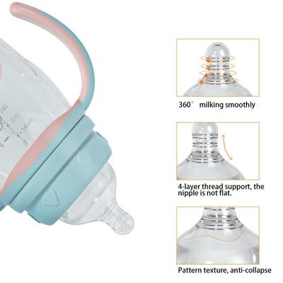240ml/300ml Infant Drop-proof Baby Wide-caliber Milk Bottle with Straw Handle