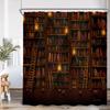 Vintage-Bücherregal-Duschvorhang, Bücherregal, Bücher, Retro-Arbeitszimmer, Badezimmerdekor, Zaubererzimmer, Polyester-Badewannenvorhang