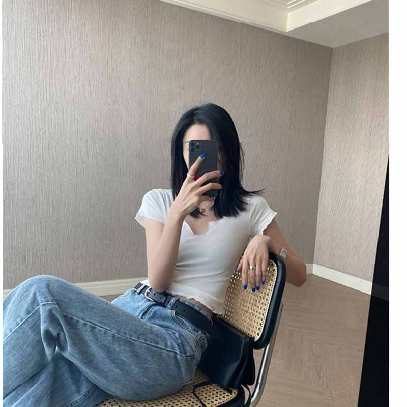 WTEMPO Chic T Shirt Frauen Korea Stil Crop Top Taste Tees Slim Fit Dame Kurzarm T-Shirt Straße Tragen Harajuku Hemd