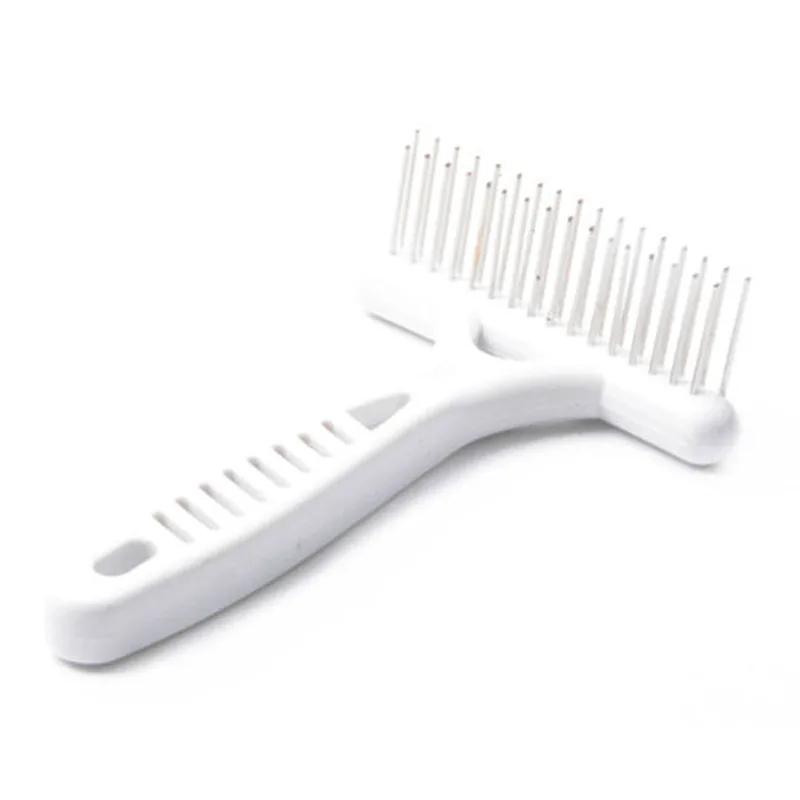 

Pet Undercoat Rake Comb for Dogs Cats, Portable Double Row Pin Shedding Brush, Comfortable Plastic Handle Fur Grooming Tool білий