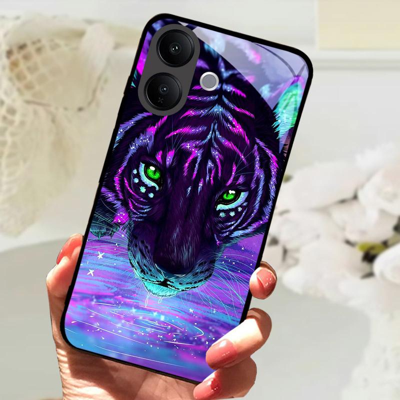 Hartowane Szklane Etui Na Telefon VIVO V60 Lite V60Lite Pokrowiec Fajne Malowany Wilk Lew Odporne Na Wstrząsy Etui Na Vivo V 60 Lite Obudowa Funda