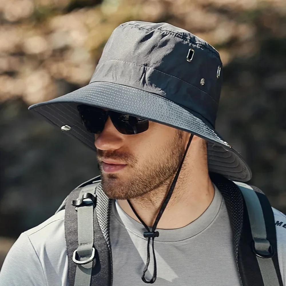 Pánský safari klobouk s širokou krempou, Nepromokavý design s UV ochranou, Pro muže na léto, ven, rybaření, turistiku, lezení