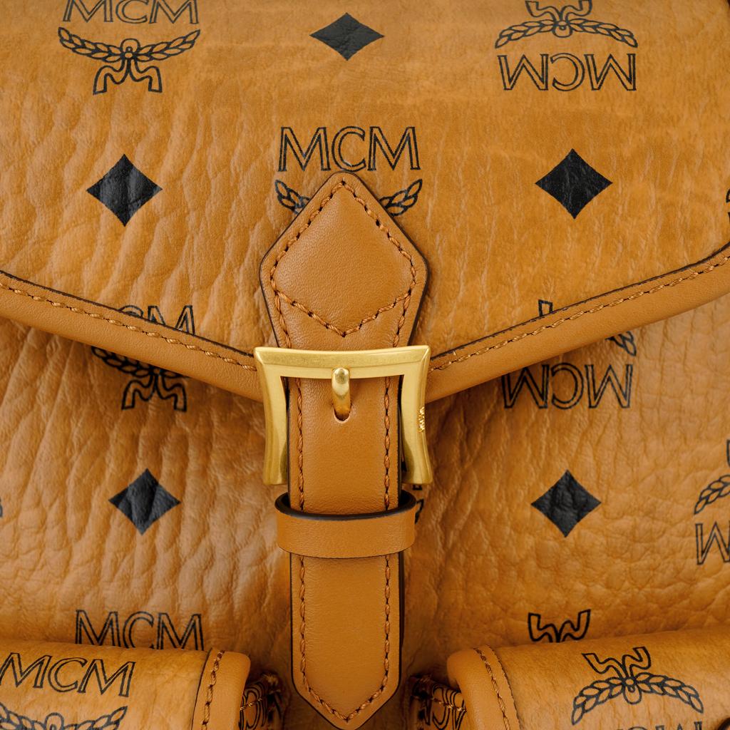 Mcm Aren Gold-Toned Brass Hardware Synthetic Leather And Cowhide Patchwork Double Shoulder Bag Mini Female Style Brown