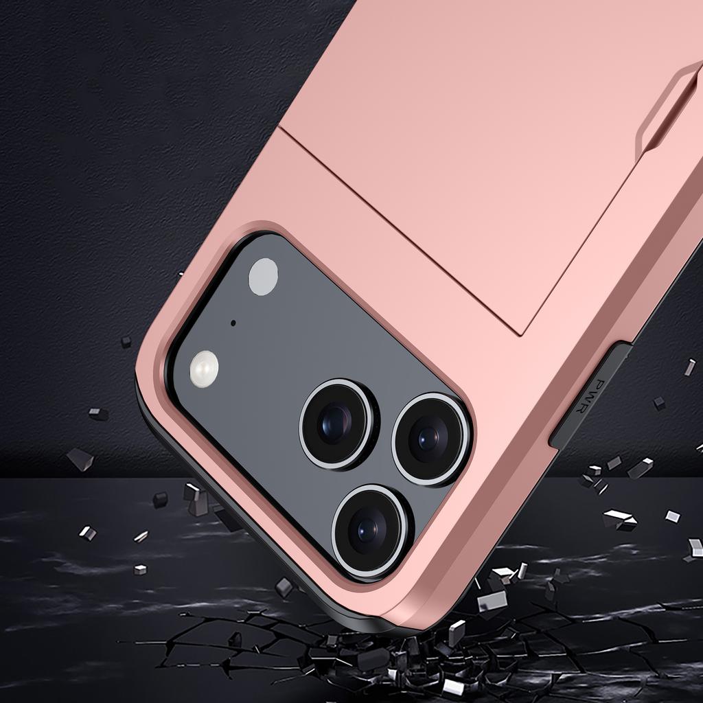 For iPhone 17 Pro Max Case with Card Holder TPU+PC Phone Back Cover