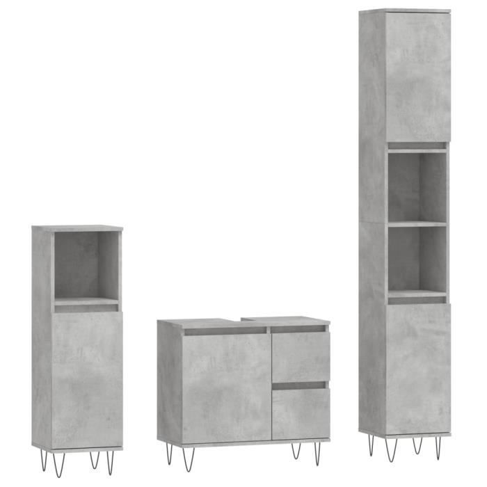 VidaXL Ensemble de meubles de salle de bain 3 pcs gris béton 3190225