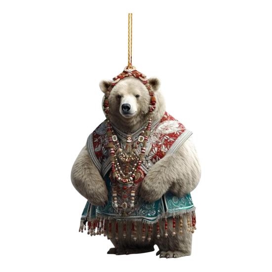 Polar Bear Christmas Ornament Cute Bear Xmas Tree Ornament 2D Acrylic Hanging Pendant for Car Interior Home Decor