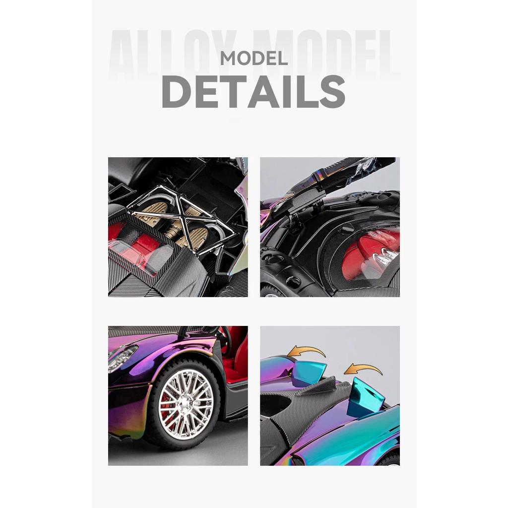 Modellino Auto Sportiva Pagani Huayra Dinastia 1/24 in Lega Galvanizzata Metallo Pressofuso Veicoli da Corsa Modello Suono Luci Regali per Bambini