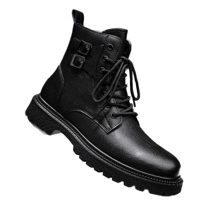 Martin Boots Men's Winter Explosion Velvet Warm Leather Boots Men's High-top Thick-soled Heightening Large-size Handsome Locomotive Boots