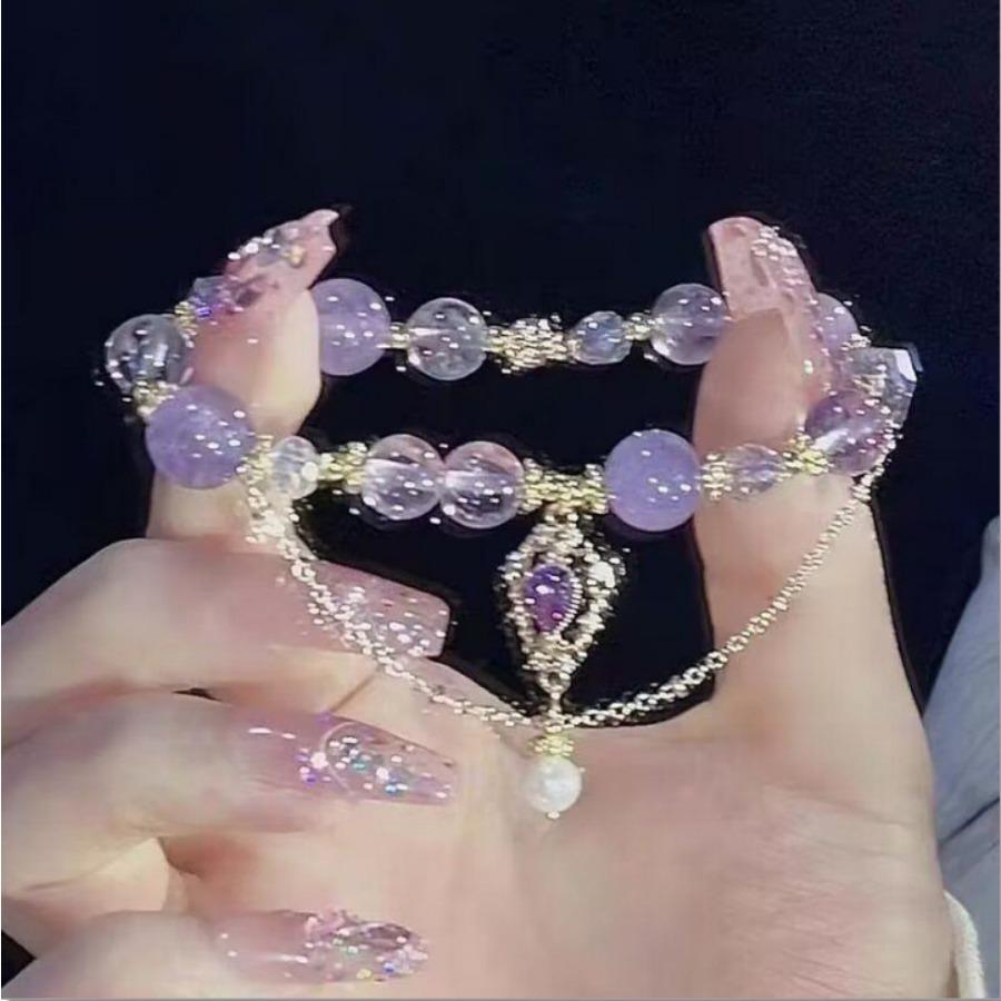 

Светло-роскошные фиолетовые стеклянные хрустальные браслеты с бусинами для женщин, шикарные браслеты с подвесками в виде бабочки и кисточек, милые украшения для запястья девушки