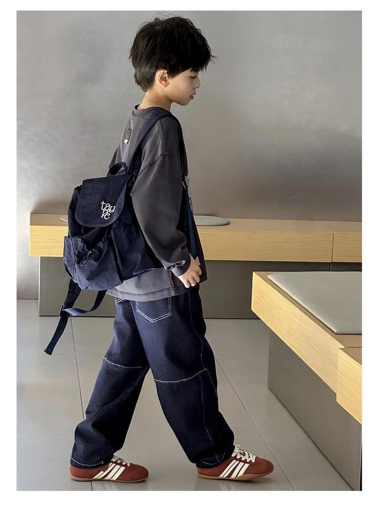 2025 Chłopięce Jesienne Jeansy w Koreańskim Stylu o Luźnym Kroju z Prostą Nogawką