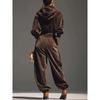 New Women's Velvet Casual Set Hooded Long Sleeve Top + Cuffed Trousers
