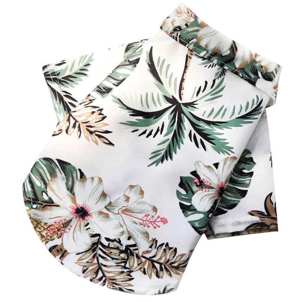 Summer Dog Shirt Hawaiian Beach Pet Clothing Coconut Tree Flower Print Puppy T-Shirt for Small Dogs Cats Vest Camp Shirt for Pug