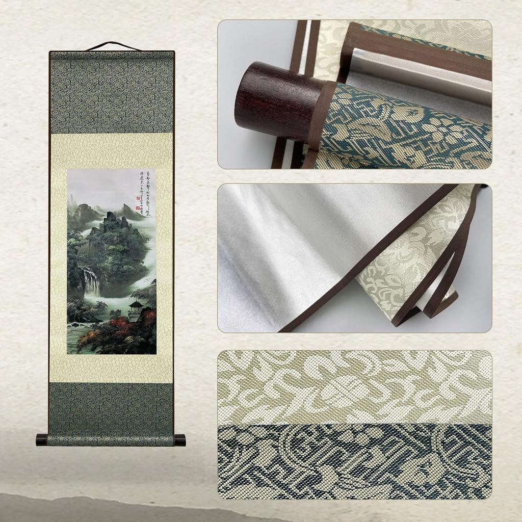 AtfArt Asian Wall Decor - Beautiful Silk Scroll Painting of Waterfall River Landscape - Mountain Spring Autumn Color Oriental Decor Chinese Art Wall