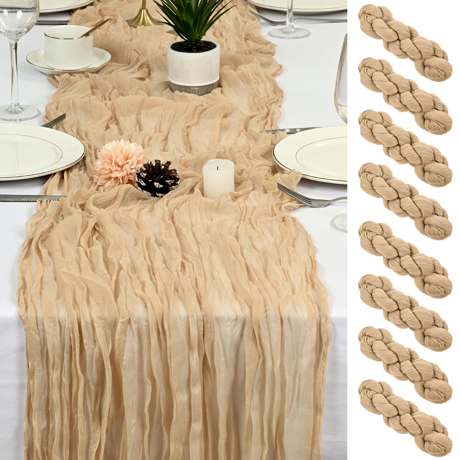 

8Pcs Cheesecloth Table Runner, Boho Gauze Cheese Cloth Table Runners for Wedding Party Baby Bridal Shower Banquet Home Decor 8Pcs 90x180cm хакі