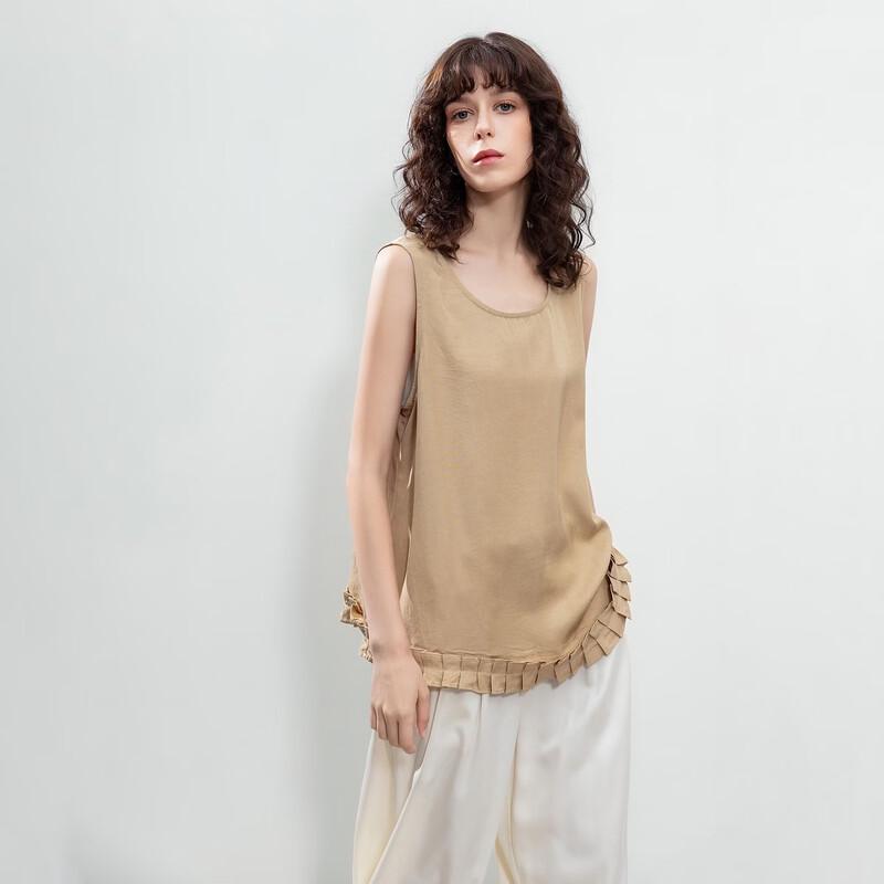 Demana Women's Linen Blend Pleated Sleeveless Blouse