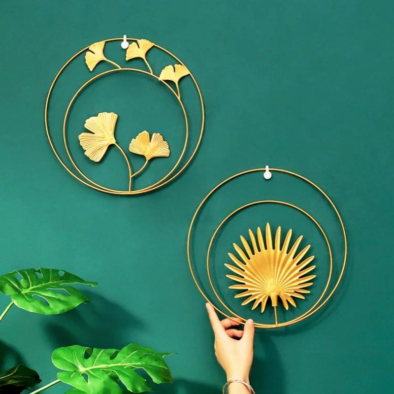 

Декор для подвешивания на стену в виде листьев гинкго, Металлическая рама, Орнамент, Железо, Золото, Пальмовый лист, Кленовый лист, Настенный кулон для фона, Гостиная, Домашний декор