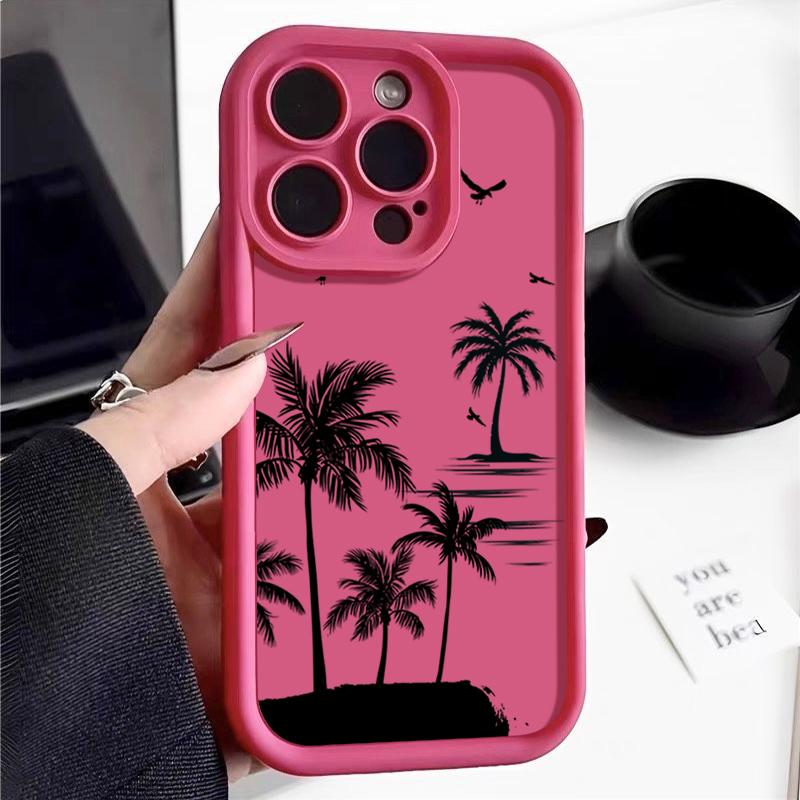 Coconut Tree Pattern Matte Phone Case For iPhone 16 Pro Max 15 Pro 14 13 12 11 Lens Protection Shockproof Soft TPU Bumper Cover