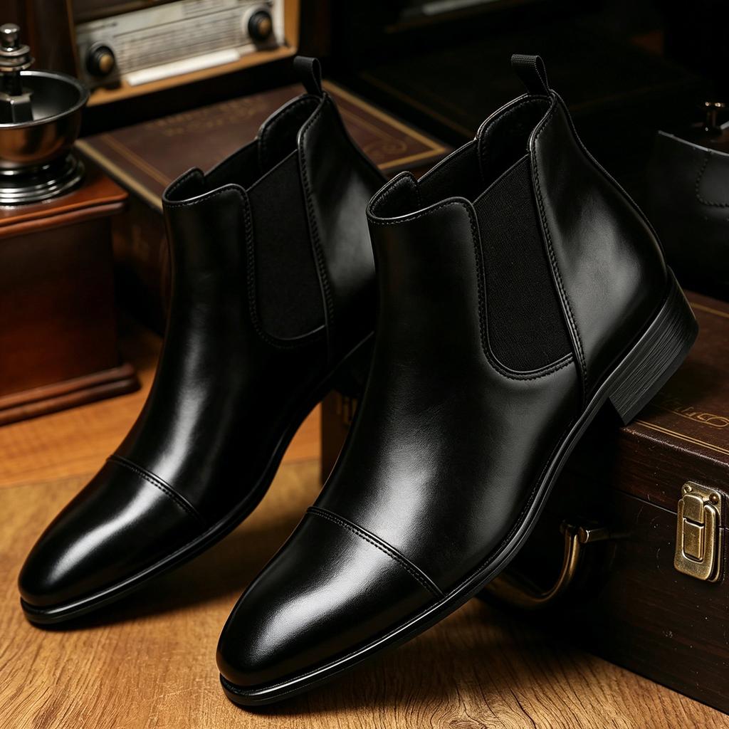 Chelsea Boots Men's British Pointed Leather Boots High Top Martin Boots Large Size Retro Shoes Men's Shoes