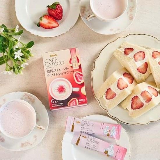AGF Blendy Cafe Latory Stick Rich Strawberry White Chocolate Latte 6 sticks Cocoa Sweets Powder ( 2)