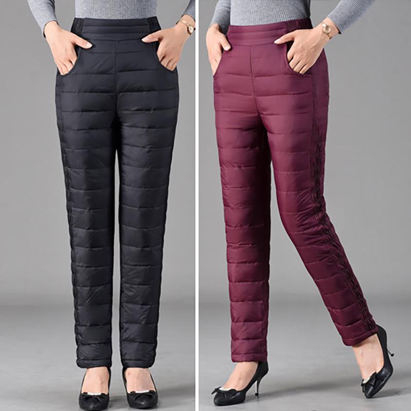 L~5XL Winter Pants Middle-aged Elderly Down Pants Women's Outer Wear High-waisted Large Size Plus Velvet Slim-fit Thick Women's Down Cotton Pants