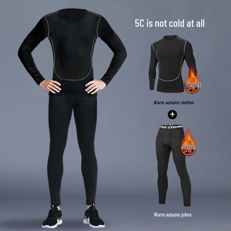 Tuta Intima Termica Asciugatura Rapida - Manica Lunga, Alta Elasticità, Interno Felpato per Corsa & Fitness Autunno/Inverno