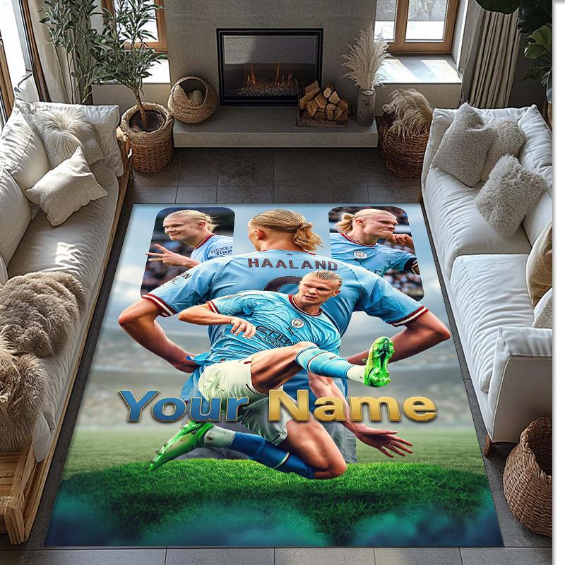 Erling Haaland Printed Crystal Velvet Rug Non‑Slip Crystal Velvet Carpet For Sofa Bedroom Indoor Home Decoration