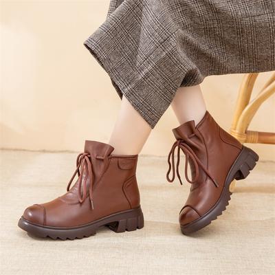No Return or Exchange [Clearance] Martin Boots First Layer Cowhide Side Zipper Strap Women's Boots Thin Soft Short Boots