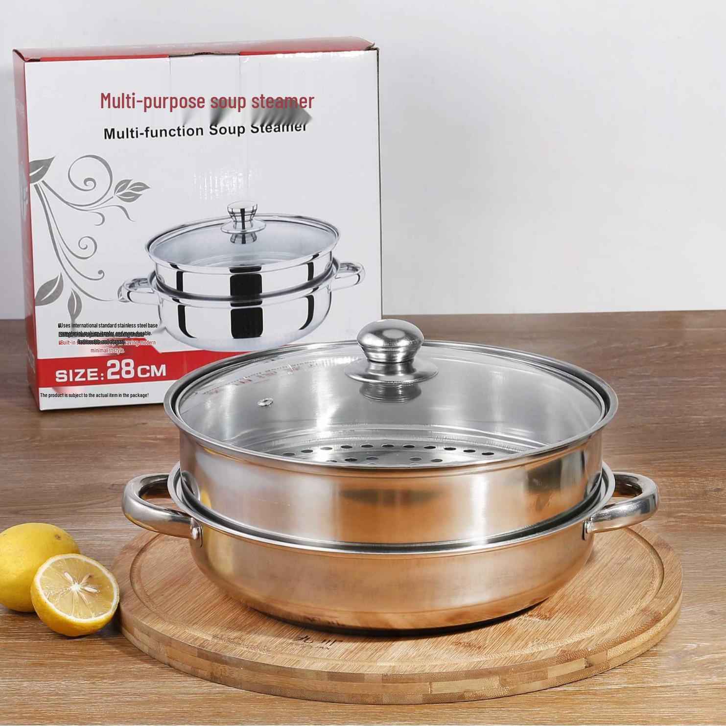 28cm Double Layer Thickened Stainless Steel Steamer Pot - Large Capacity Soup & Hot Pot