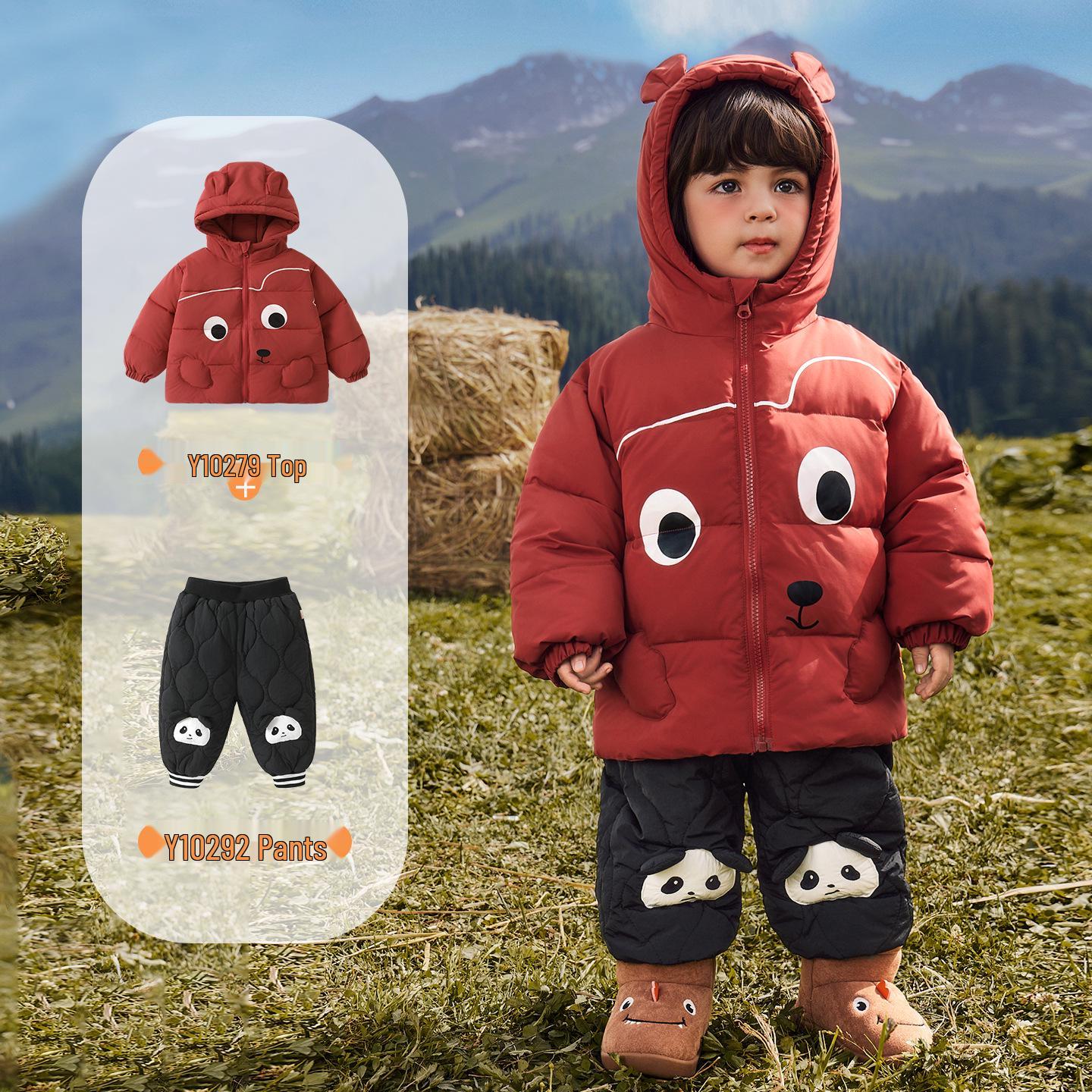 

Kaka Panda Boys Hooded Jacket & Plush Lined Pants Set - Warm Winter Clothing for Children 100cm чорний/червоний