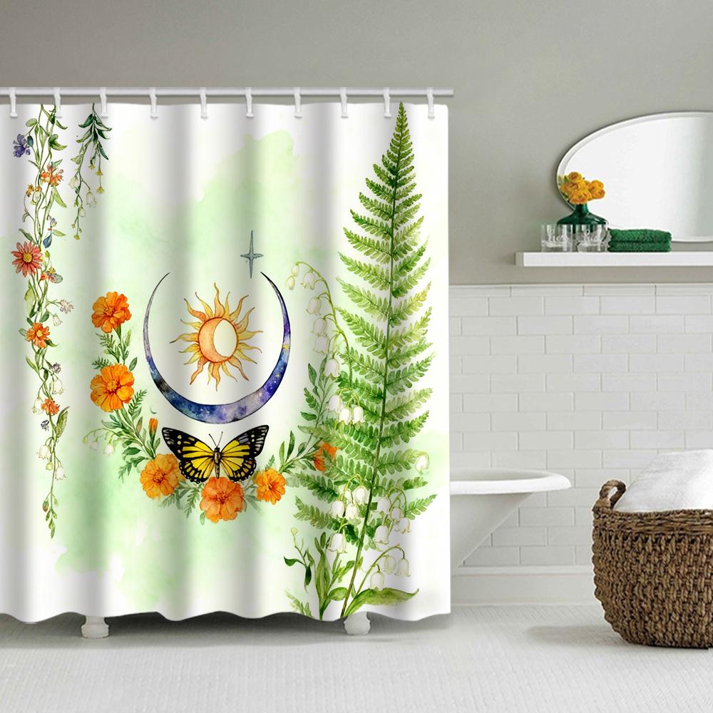 1/4 Marine Organisms Print Shower Curtains, Toilet Seat Decoration, Shower Curtain with Carpet and Toilet Lid, 70.8x70.8 Inch