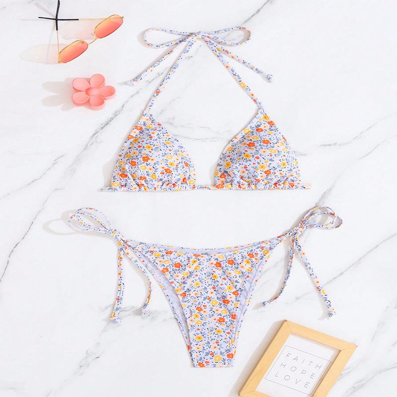 European and American Floral Lace-Up Bikini Swimsuit - 2025 Women's Sexy Three-Piece Swimwear
