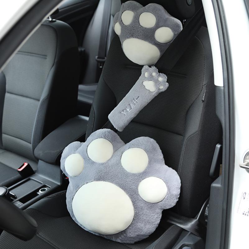 Cute Cat Paw Car Neck and Lumbar Support Headrest Pillow - Plush Backrest Decoration