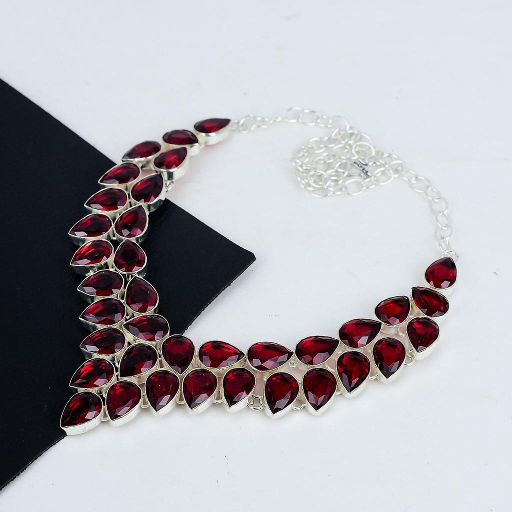 Güzel Kırmızı Garnet Taşlı El Yapımı 925 Ayar Gümüş Kolye, Eş İçin Kırmızı Garnet Gümüş Kolye, Unisex Kolye, Aşk İçin Doğum Günü Hediyesi