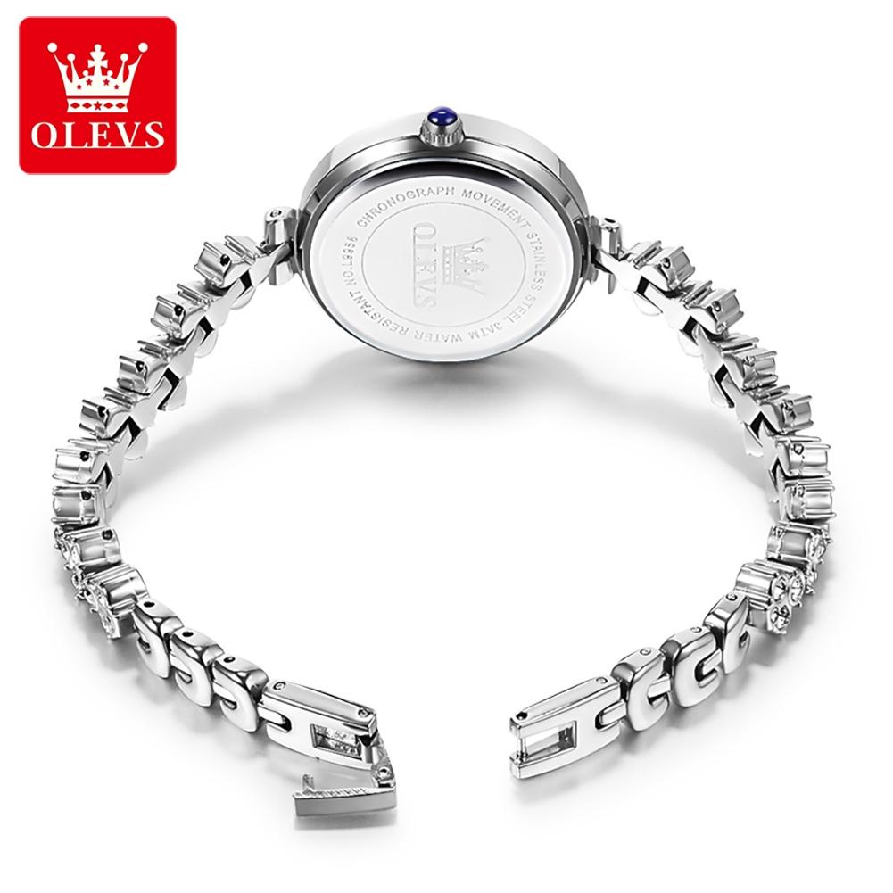 OLEVS Women's Watches Luxury Fashion Silver Stainless Steel Zircon Bezel Original Quartz Wristwatch Waterproof Trend Dress reloj