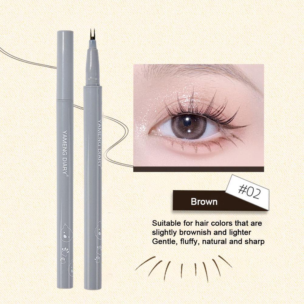 

2 кончика вилки Ультратонкая жидкая ручка для нижних ресниц Быстрая гладкая подводка для глаз Сухая R8K8 коричневый