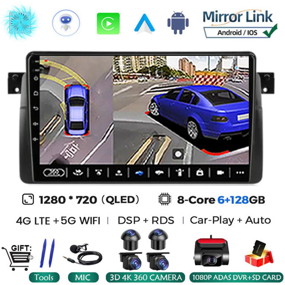Android 14 Carplay WIFI+4G For BMW E46 M3 1998-2006  Car Radio Multimedia Video Playor Stereo GPS DPS Head Unit 360 Camera BT