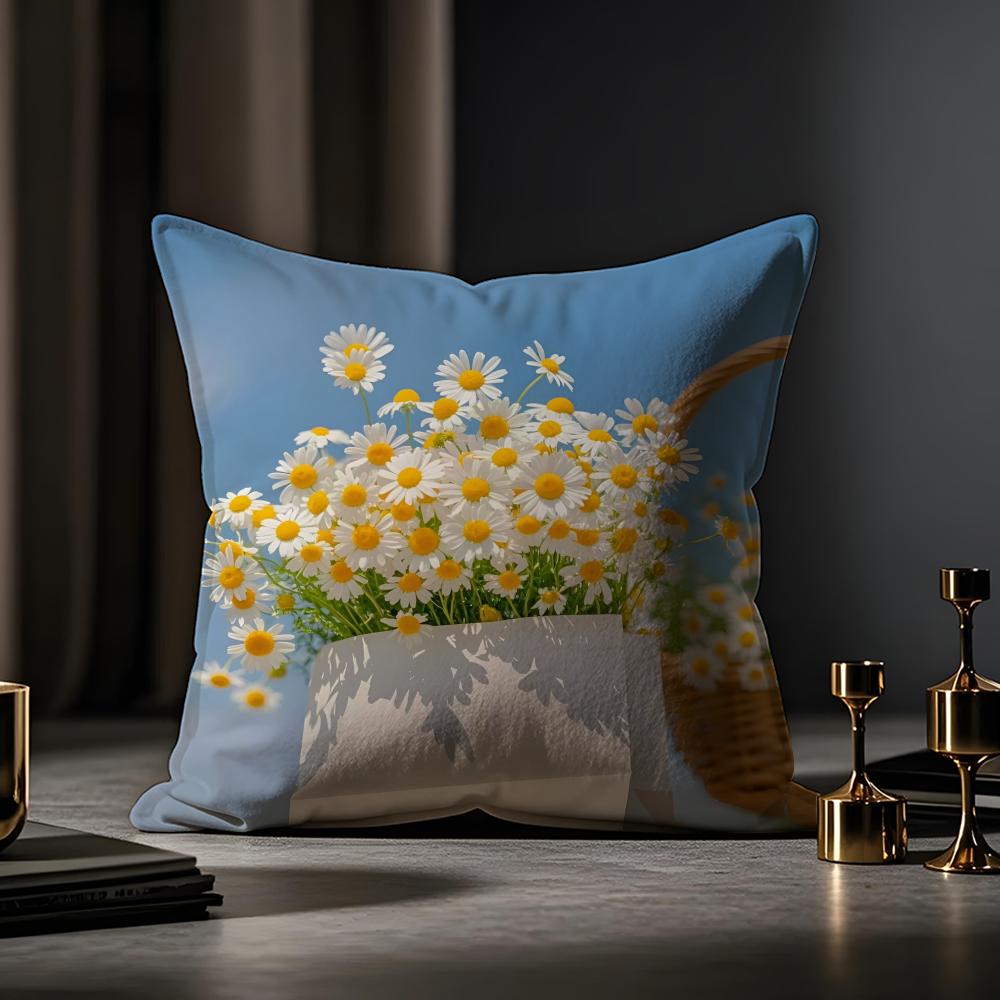 Fashion Daisy Cushion Cover Anti-dustmite Pillowcase Invisible Zipper Silky Short Plush Sofa Cushion Cover