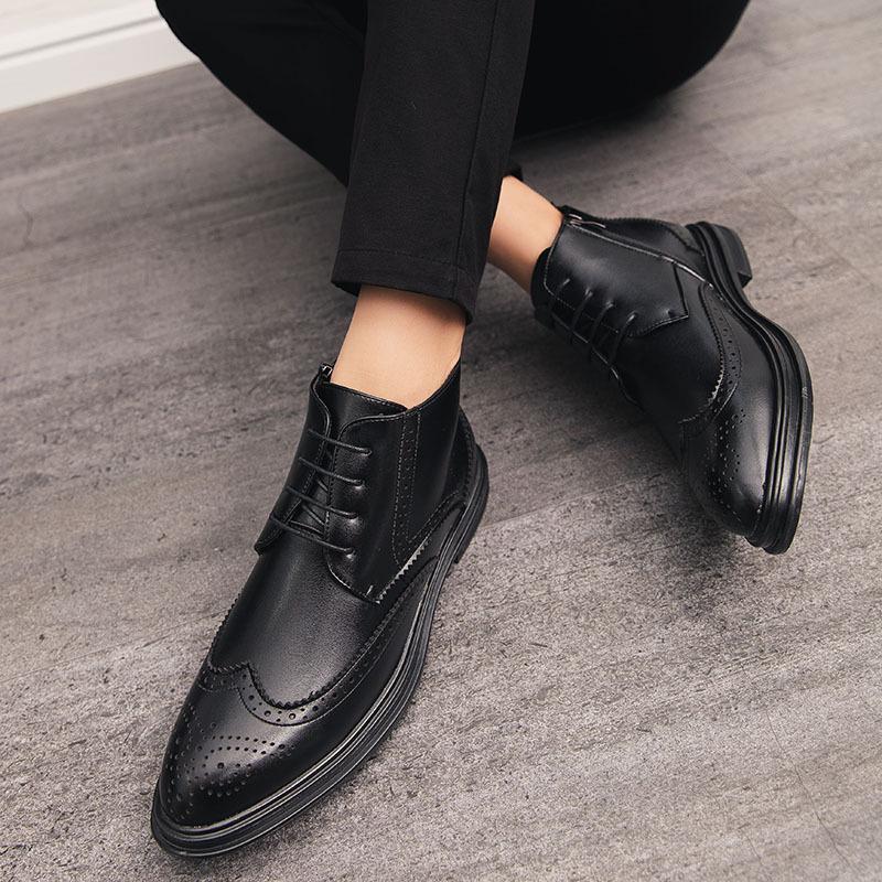 Men's High-Top Formal Brogue Boots - Autumn/Winter British & Korean Style